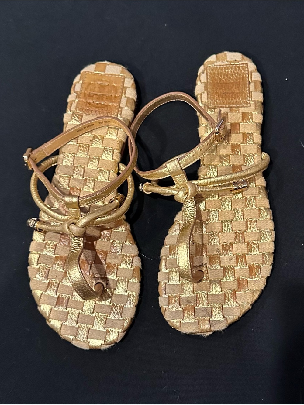 Tory Burch Metallic Gold Woven Leather Sandals